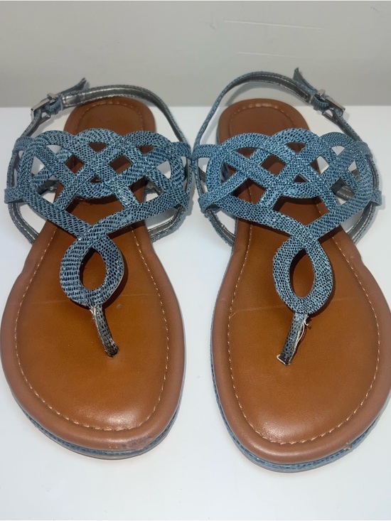 Kelly & Katie Shoes - Kelly & Katie Woven Strap Women's Flat Sandals in Light Blue and Brown